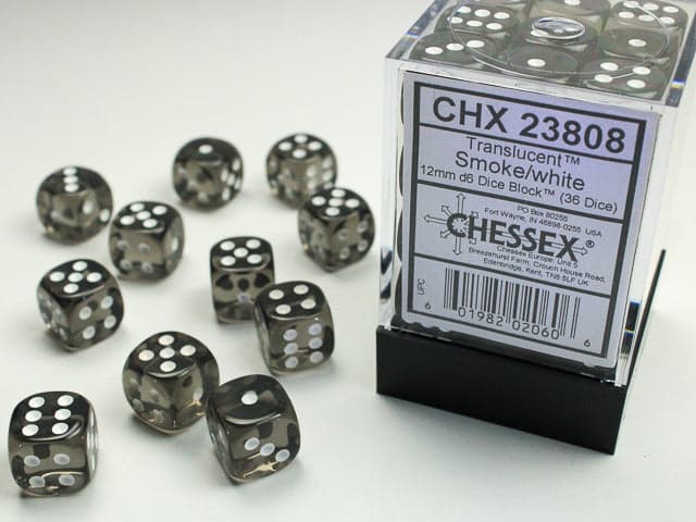 Chessex | 12mm D6 Dice Block | Translucent | Smoke/White (CHX23808)