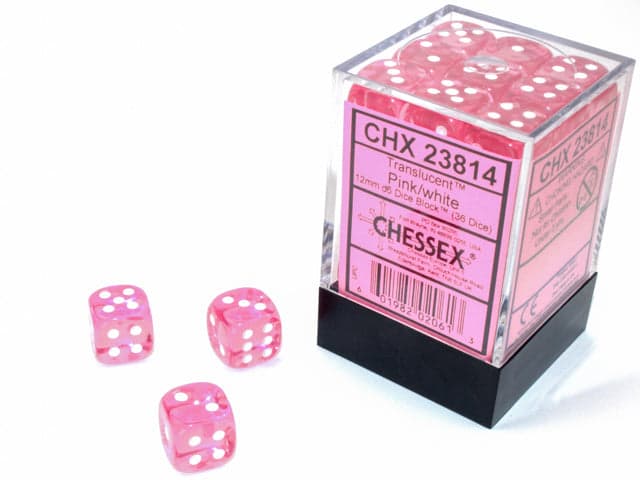 Chessex | 12mm D6 Dice Block | Translucent | Pink/White (CHX23814)
