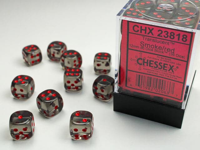 Chessex | 12mm D6 Dice Block | Translucent | Smoke/Red (CHX23818)