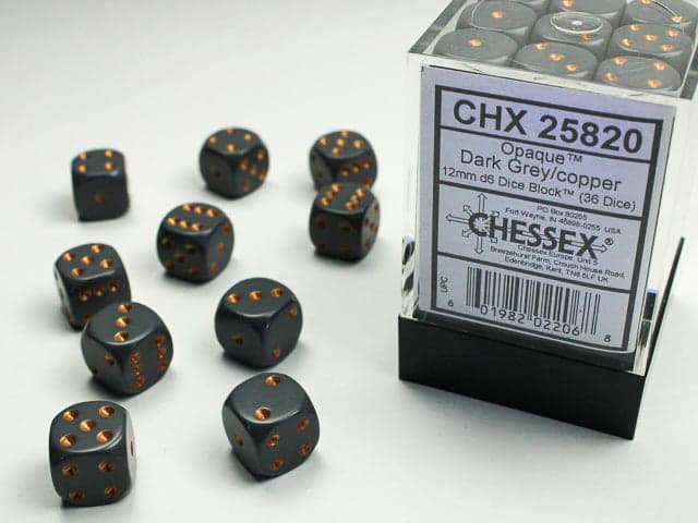Chessex | 12mm D6 Dice Block | Opaque | Dark Grey/Copper (CHX25820)