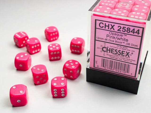 Chessex | 12mm D6 Dice Block | Opaque | Pink/White (CHX25844)