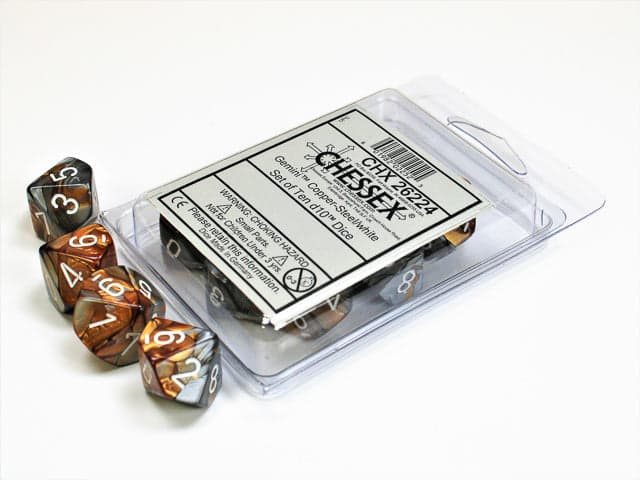 Chessex | d10 Set | Acrylic | Gemini Copper-Steel/white (10) (CHX 26224)