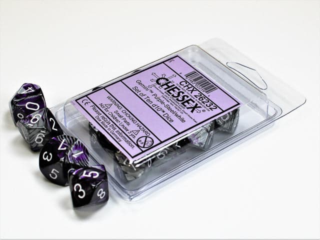 Chessex | d10 Set | Acrylic | Gemini Purple-Steel/white (10) (CHX 26232)