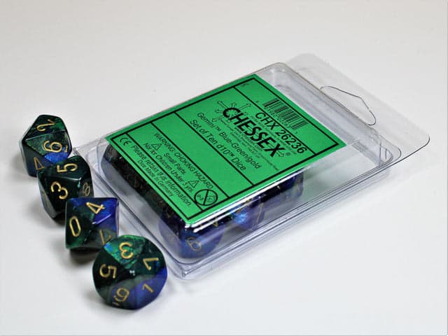 Chessex | d10 Set | Acrylic | Gemini Blue-Green/gold (10) (CHX 26236)