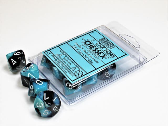 Chessex | d10 Set | Acrylic | Gemini Black-Shell/white (10) (CHX 26246)