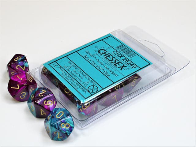 Chessex | d10 Set | Acrylic | Gemini Purple-Teal/gold (10) (CHX 26249)