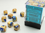 Chessex | d6 Dice Block | Acrylic | Gemini Blue-Gold/white 12mm d6 (36 Dice) (CHX 26822)
