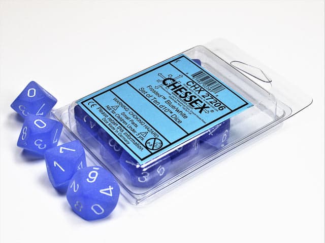 Chessex | d10 Set | Acrylic | Frosted Blue/white (10) (CHX 27206)