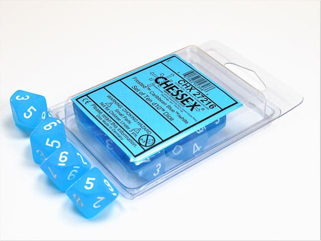 Chessex | d10 Set | Acrylic | Frosted Caribbean Blue/white (10) (CHX 27216)