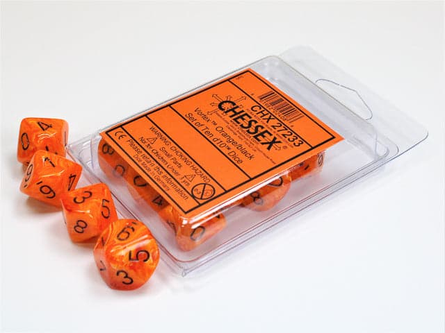 Chessex | d10 Set | Acrylic | Vortex Orange/black (10) (CHX 27233)