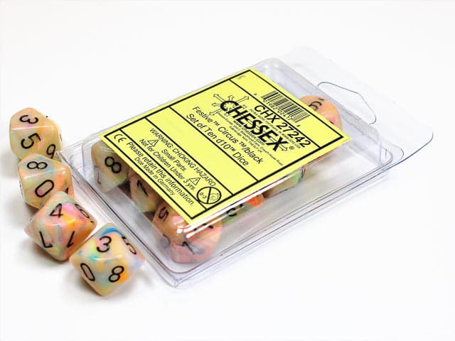 Chessex | d10 Set | Acrylic | Festive Circus/black (10) (CHX 27242)