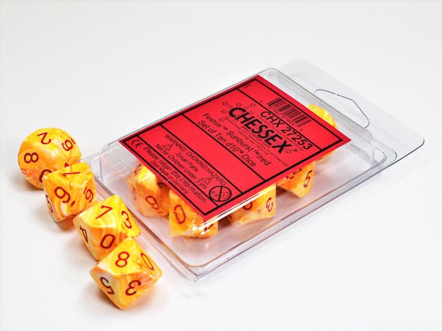 Chessex | d10 Set | Acrylic | Festive Sunburst/red (10) (CHX 27253)
