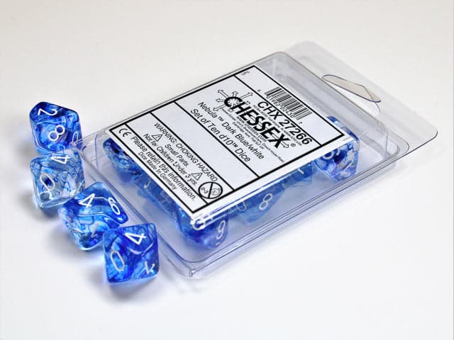 Chessex | d10 Set | Acrylic | Nebula Dark Blue/white (10) (CHX 27266)