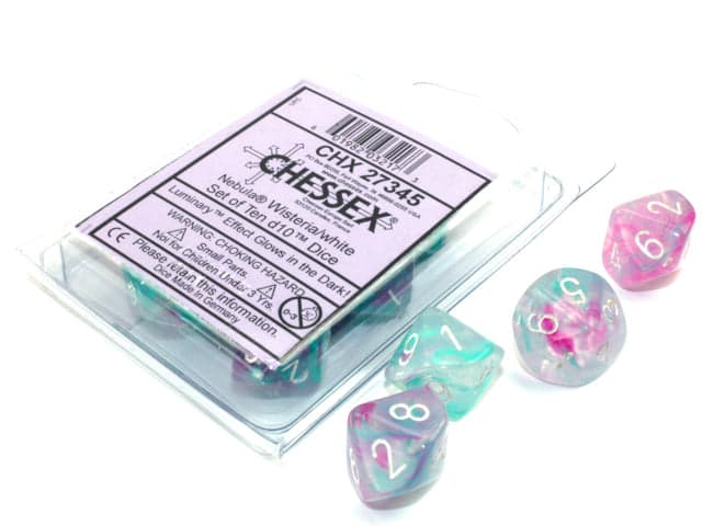 Chessex | d10 Set | Acrylic | Nebula Wisteria/white - Luminary (10) (CHX 27345)