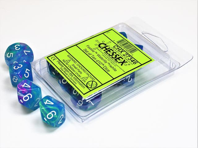 Chessex | d10 Set | Acrylic | Festive Waterlily/white (10) (CHX 27346)