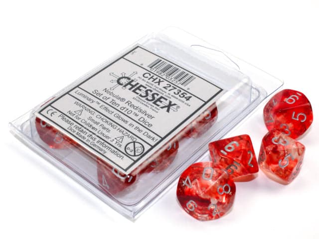 Chessex | d10 Set | Nebula | Red/Silver (CHX27354)