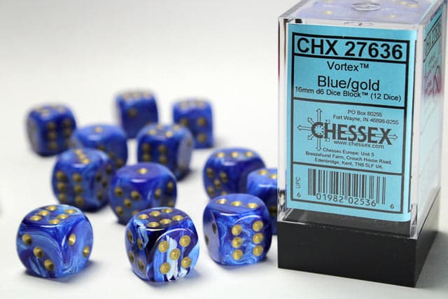 Chessex | 16mm d6 Dice Block | Vortex | Blue/Gold (CHX27636)