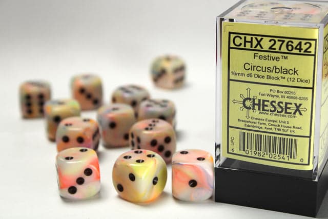 Chessex | 16mm D6 Dice Block | Festive | Circus/Black (CHX27642)