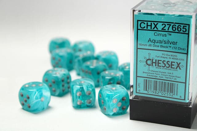 Chessex | 16mm D6 Dice Block | Cirrus | Aqua/Silver (CHX27665)