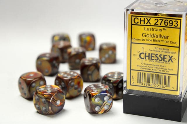 Chessex | 16mm D6 Dice Block | Lustous | Gold/Silver (CHX27693)