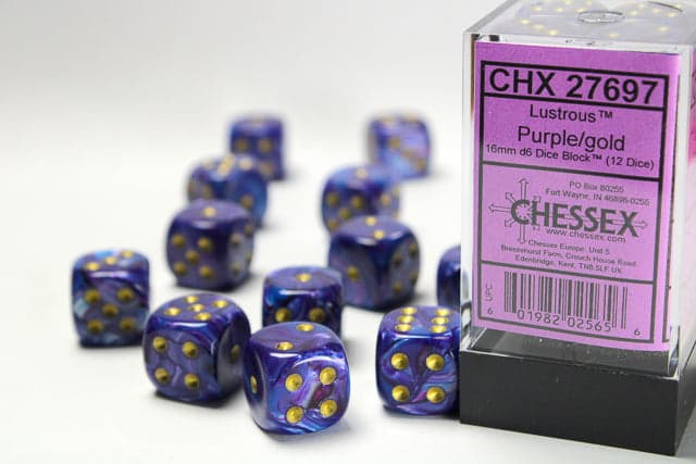 Chessex | 16mm D6 Dice Block | Lustrous | Purple/Gold (CHX27697)