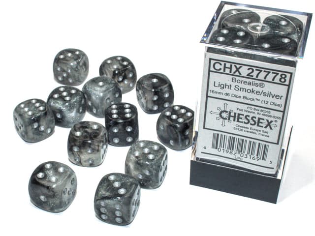 Chessex | 16mm D6 Dice Block | Borealis | Light Smoke/Silver (CHX27778)