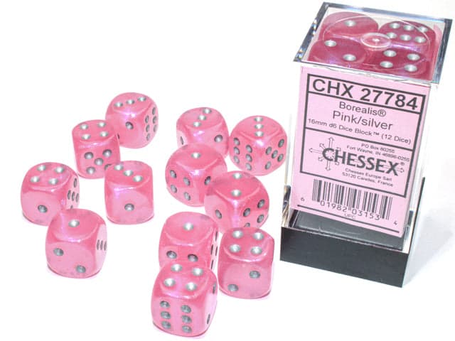 Chessex | 16mm D6 Dice Block | Borealis | Pink/Silver (CHX27784)