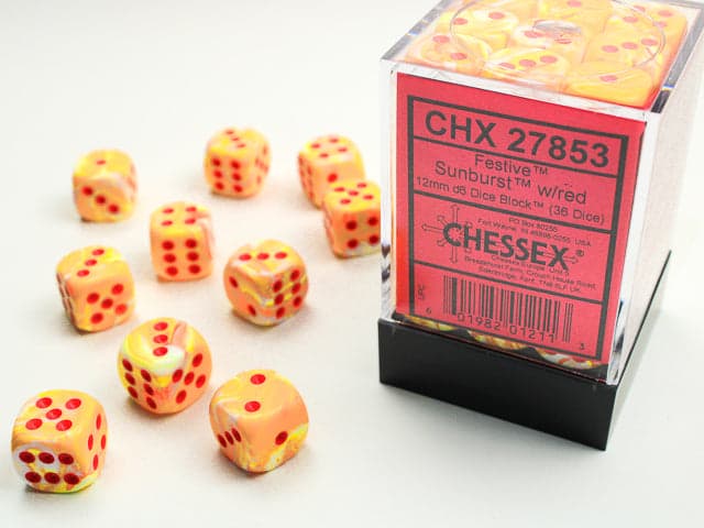 Chessex | 12mm D6 Dice Block | Festival | Sunburst/Black (CHX27853K)
