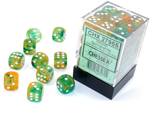 Chessex | d6 Dice Block | Acrylic | Nebula Spring/white 12mm d6 (36 Dice) (CHX 27955)