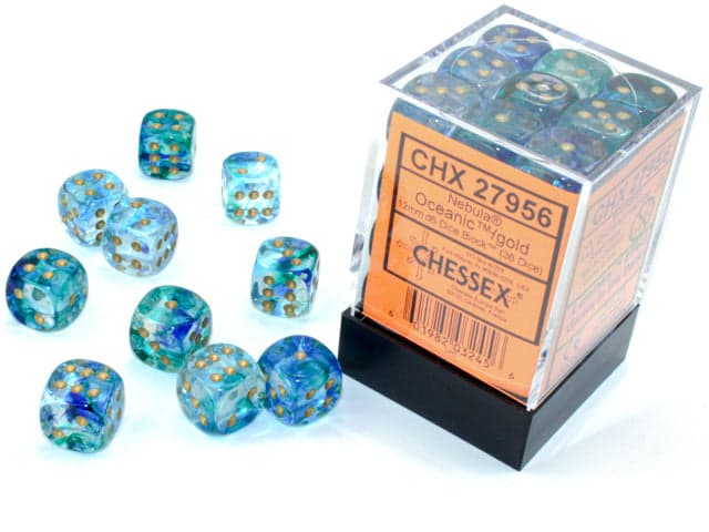 Chessex | d6 Dice Block | Acrylic | Nebula Oceanic/gold 12mm d6 (36 Dice) (CHX 27956)