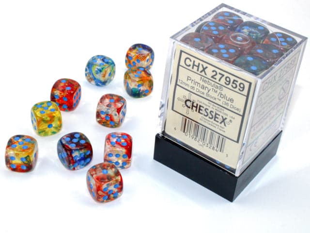 Chessex | d6 Dice Block | Acrylic | Nebula Primary/blue 12mm d6 (36 Dice) (CHX 27959)