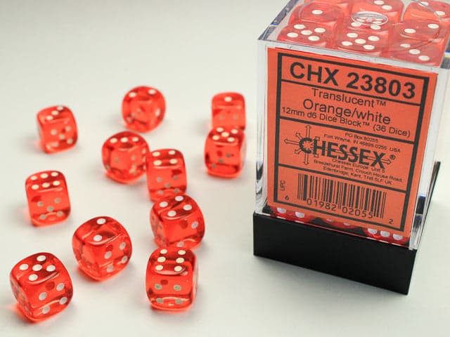 Chessex | 12mm D6 Dice Block | Translucent | Orange/White (CHX23803)