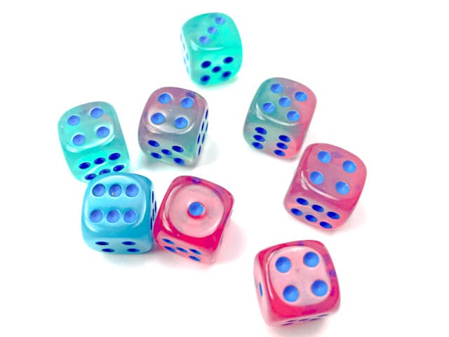 Chessex | d6 Dice Block | Acrylic | Gemini Gel Green-Pink/blue 12mm d6 (36 Dice) (CHX 26864)
