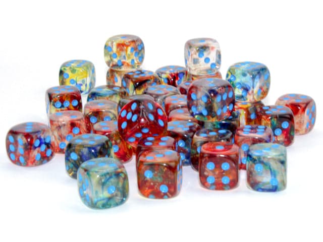 Chessex | d6 Dice Block | Acrylic | Nebula Primary/blue 12mm d6 (36 Dice) (CHX 27959)
