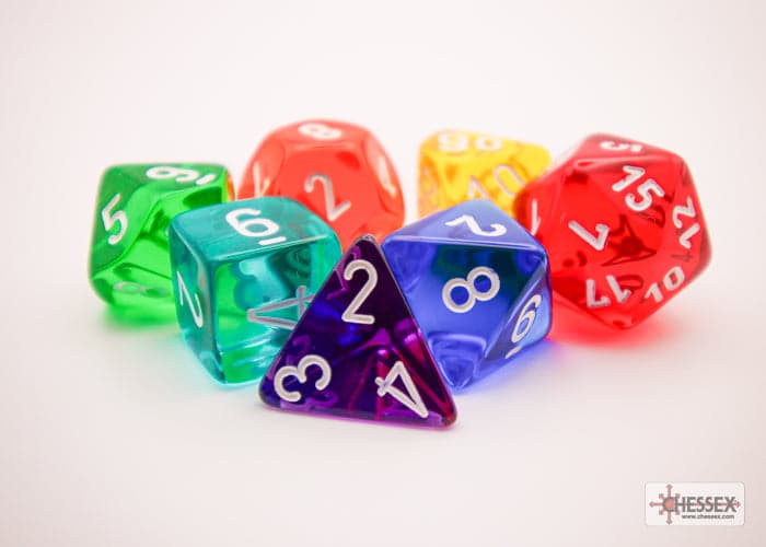 Chessex | Polyhedral Dice Set | Prism Translucent | GM and Beginner 7-Die Set (CHX23099)