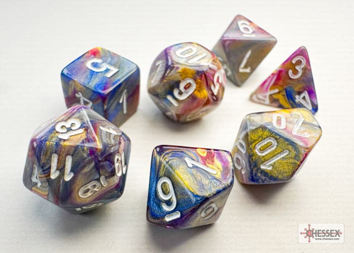 Chessex | Mini-hedral Dice Set | Acrylic | Festive Carousel/white (CHX 20440)