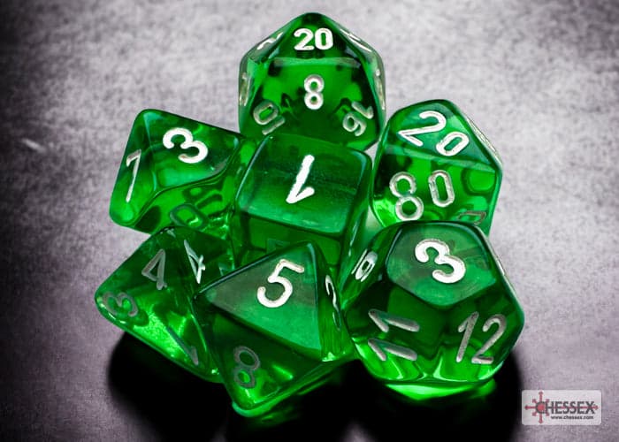 Chessex | Mini-hedral Dice Set | Acrylic | Translucent Green/white (CHX 20375)