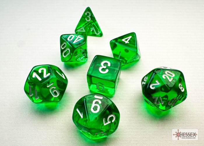 Chessex | Mini-hedral Dice Set | Acrylic | Translucent Green/white (CHX 20375)