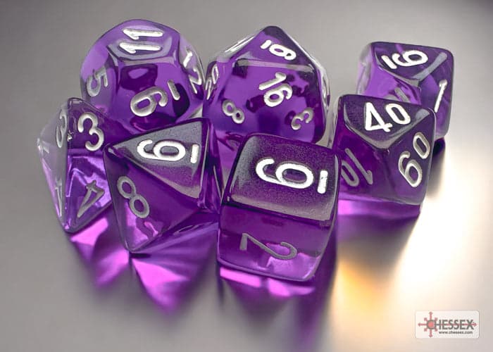 Chessex | Mini-hedral Dice Set | Acrylic | Translucent Purple/white (CHX 20377)