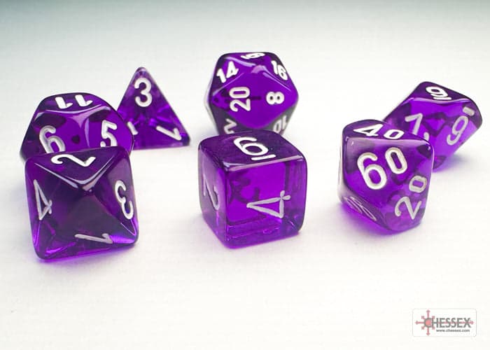 Chessex | Mini-hedral Dice Set | Acrylic | Translucent Purple/white (CHX 20377)