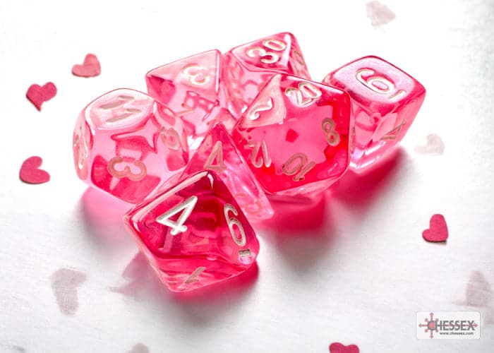 Chessex | Mini-hedral Dice Set | Acrylic | Translucent Pink/white (CHX 20384)