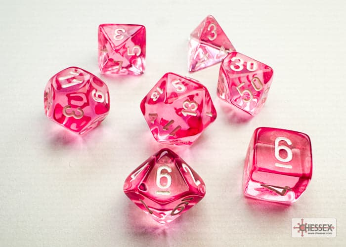 Chessex | Mini-hedral Dice Set | Acrylic | Translucent Pink/white (CHX 20384)