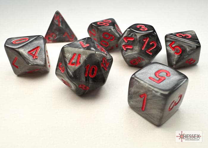 Chessex | Mini-hedral Dice Set | Acrylic | Velvet Black/red (CHX 20478)