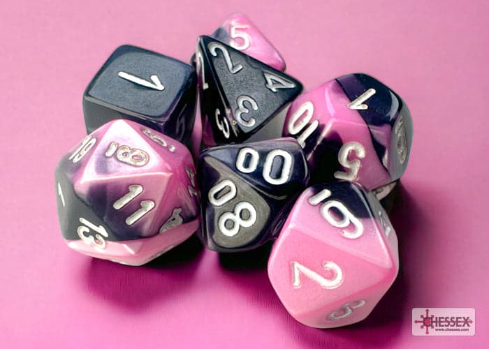 Chessex | Mini-hedral Dice Set | Acrylic | Gemini Black-Pink/white (CHX 20630)