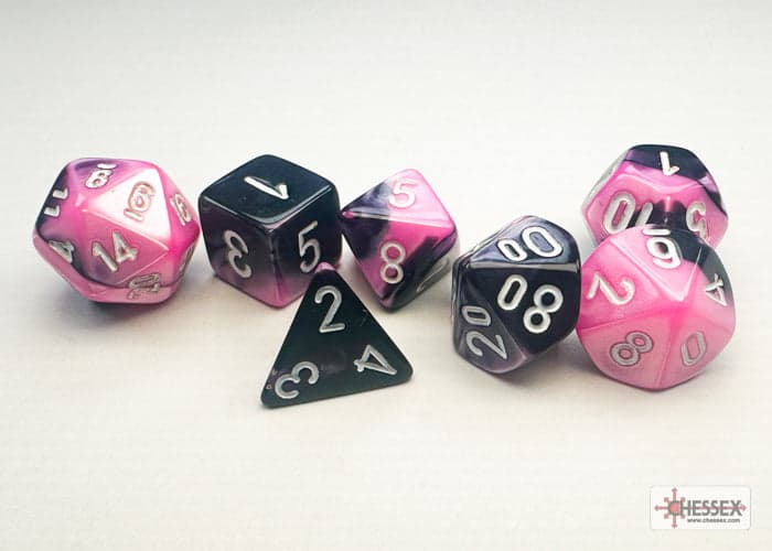 Chessex | Mini-hedral Dice Set | Acrylic | Gemini Black-Pink/white (CHX 20630)