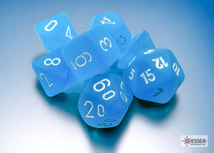 Chessex | Mini-hedral Dice Set | Acrylic | Frosted Caribbean Blue/white (CHX 20416)
