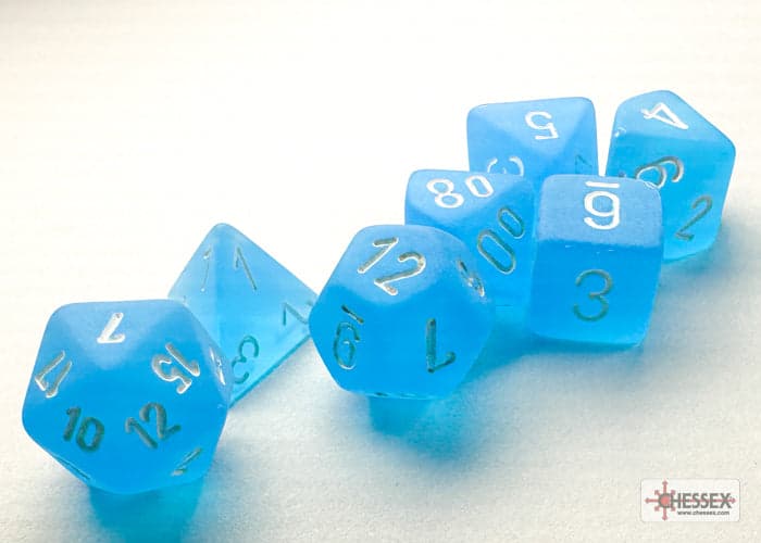 Chessex | Mini-hedral Dice Set | Acrylic | Frosted Caribbean Blue/white (CHX 20416)