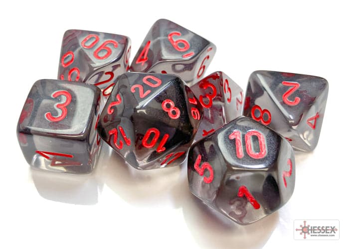 Chessex | Polyhedral Dice Set |Translucent | Smoke/Red (CHX23088)