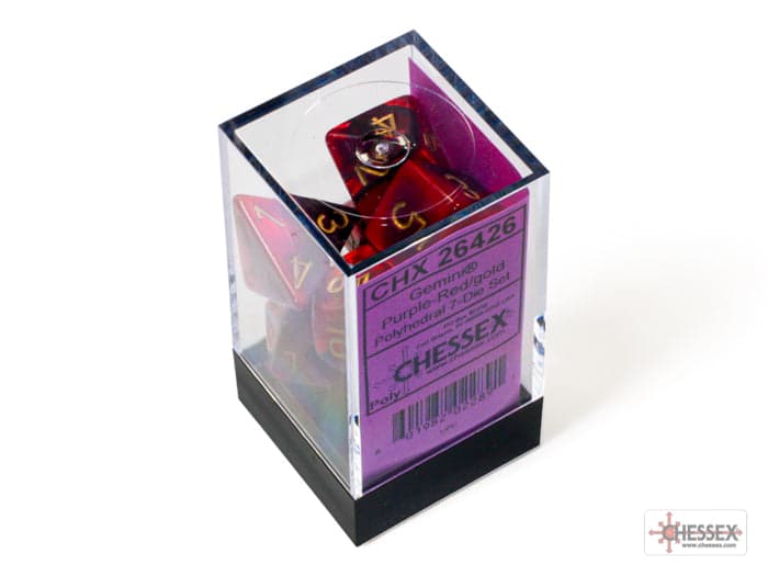Chessex | Polyhedral Dice Set | Acrylic | Gemini Purple-Red/gold (CHX 26426)