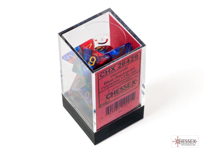 Chessex | Polyhedral Dice Set | Acrylic | Gemini Blue-Red/gold (CHX 26429)